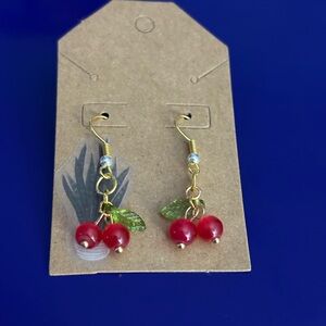 Elegant Red Cherry Earrings with Gold Accents